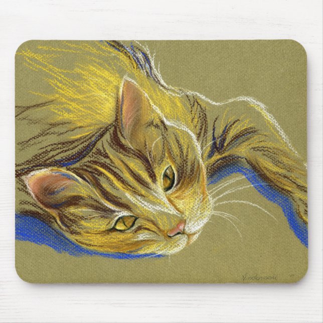 Cat with Gold Eyes - Pastel Drawing Mouse Pad (Front)