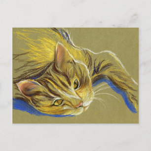 Cat with Gold Eyes - Pastel Drawing Postcard