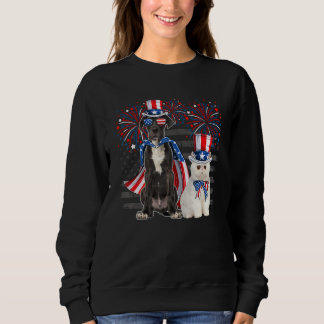 Cat With Great Dane Sunglasses American Flag 4th O Sweatshirt