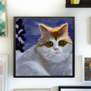 Cat With Green Eyes On A Snowy Winter Day Poster