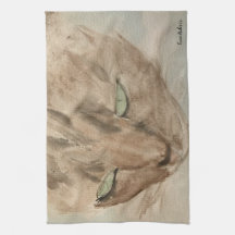 Cat with Green eyes Tea Towel