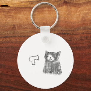Cat With Hair Dryer Breeze Pencil Art Key Ring