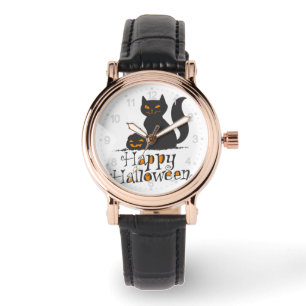 Cat with Halloween pumpkin - Choose back color Watch