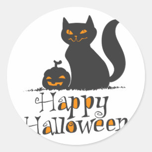 Cat with Halloween pumpkin - Choose back colour Classic Round Sticker