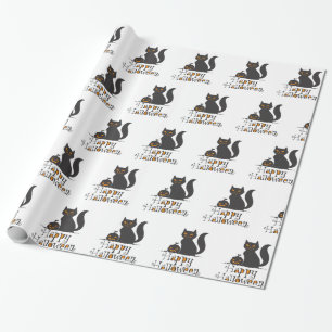 Cat with Halloween pumpkin - Choose back colour Wrapping Paper