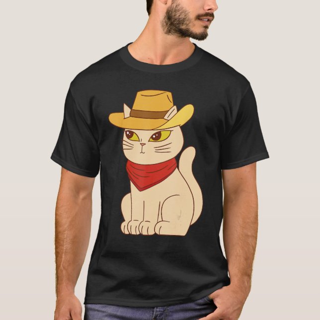 Cat with Hat Cow Boy  Pet Animals  Design T-Shirt (Front)
