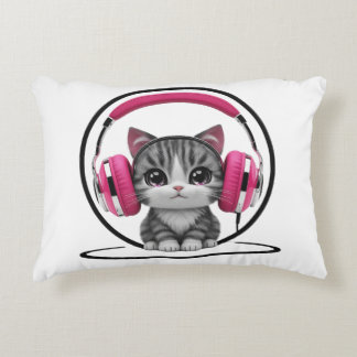 Cat with headphones decorative cushion