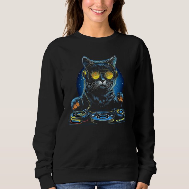 Cat with Headphones Kitty DJ Music Vibes Sweatshirt (Front)