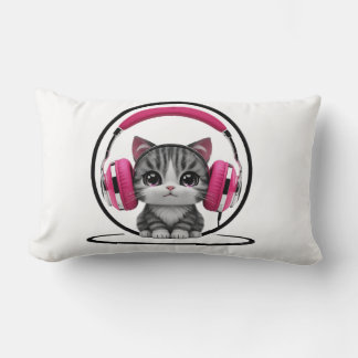 Cat with headphones lumbar cushion