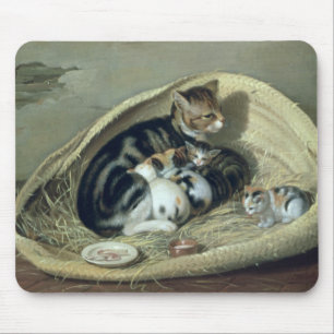 Cat with Her Kittens in a Basket, 1797 Mouse Pad