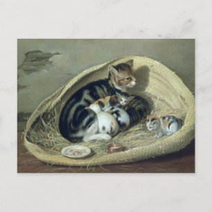 Cat with Her Kittens in a Basket, 1797 Postcard