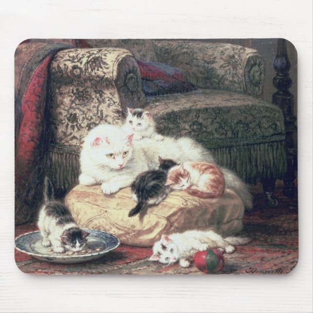 Cat with her Kittens on a Cushion Mouse Pad (Front)