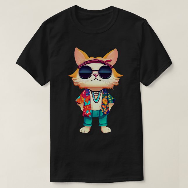 Cat with Hippie style T-Shirt (Design Front)