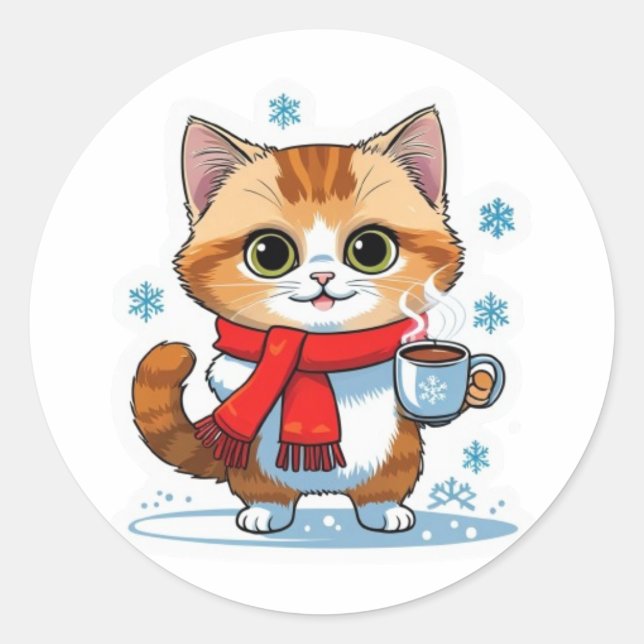 Cat with hot chocolate Sticker (Front)