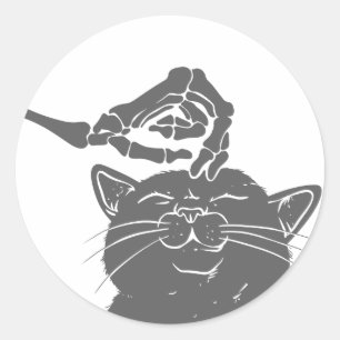 Cat with human skeleton hand - Choose back color Classic Round Sticker