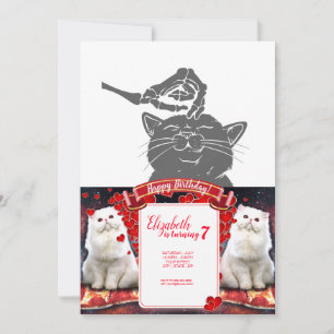 Cat with human skeleton hand - Choose back colour Invitation