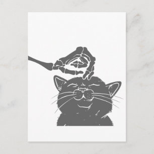 Cat with human skeleton hand - Choose back colour Postcard