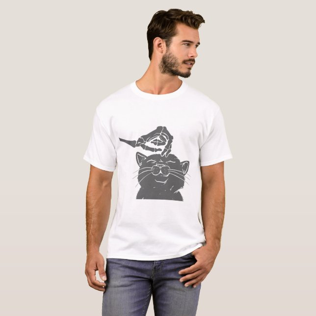 Cat with human skeleton hand - Choose back colour T-Shirt (Front Full)