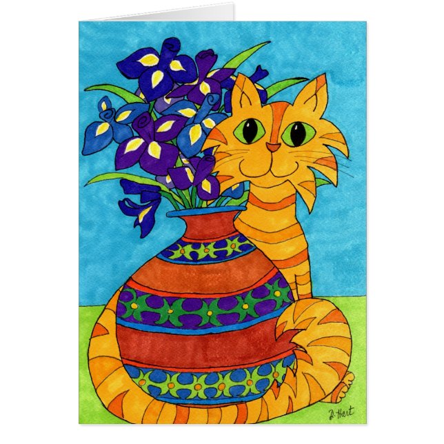 Cat with Irises in Talavera Vase (Front)