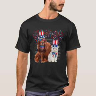 Cat With Irish Setter Sunglasses American Flag 4th T-Shirt