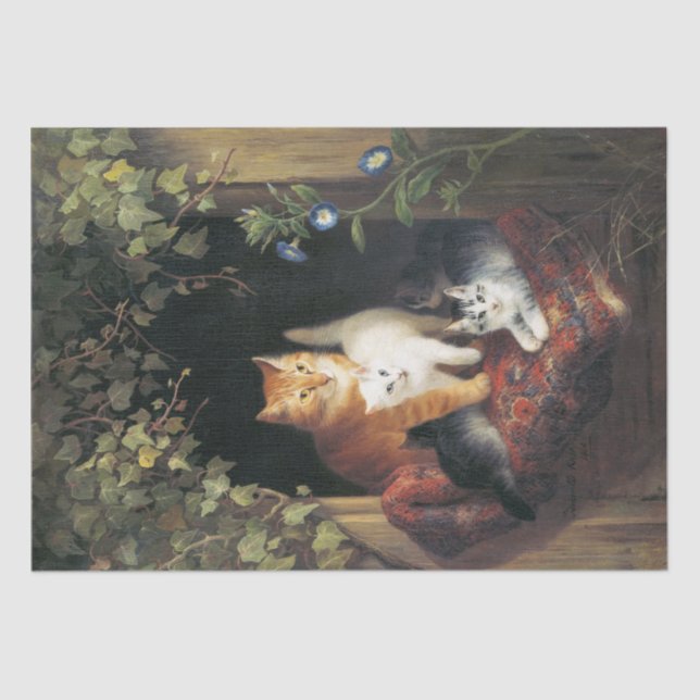 Cat with Kittens (1844) by Henriëtte Ronner Tissue Paper (Front)