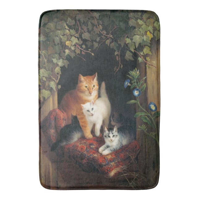 Cat With Kittens (Animal Art) Bath Mat (Front Vertical)