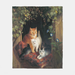 Cat With Kittens (Animal Art) Fleece Blanket