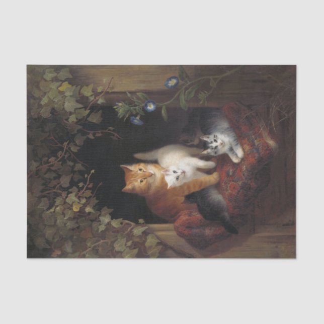 Cat With Kittens by Henriette Ronner-Knip Tissue Paper (Front)