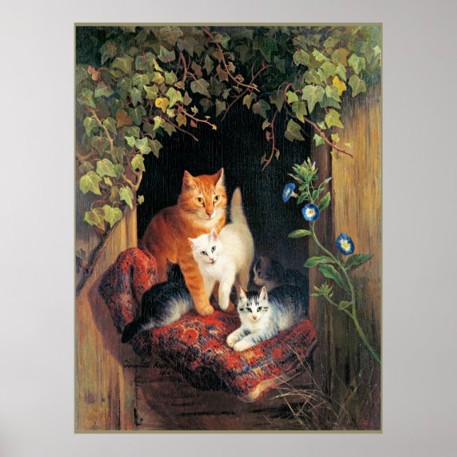 Cat with Kittens, fine art painting, Poster (Front)