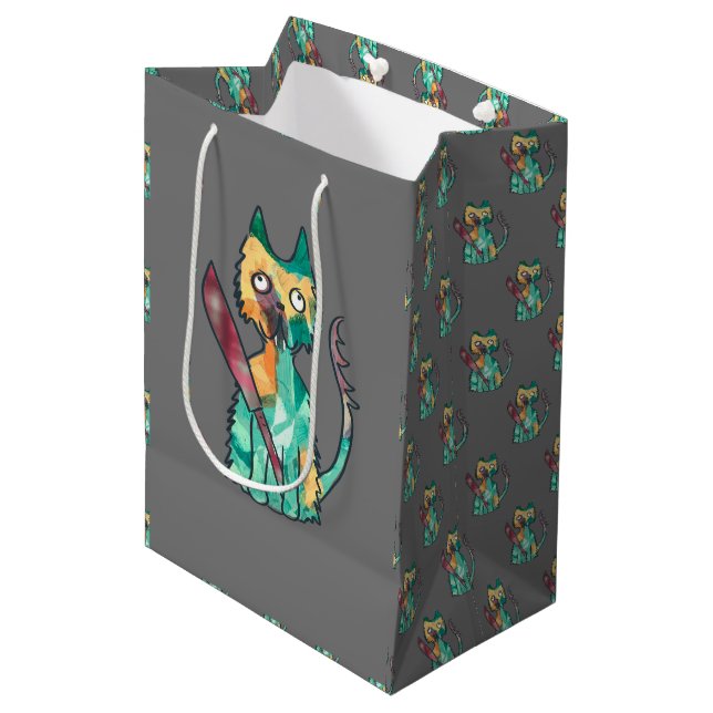 cat with knife medium gift bag (Front Angled)