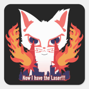 Cat with laser eyes burning down the city square sticker
