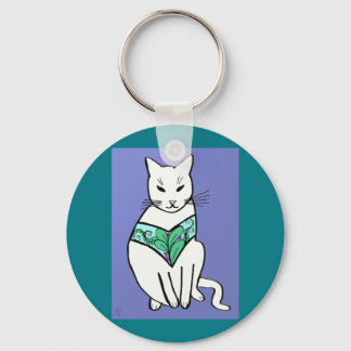 Cat with Leaf Design Key Ring