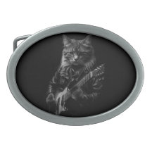 Cat with leather Jacket playing electric guitar 