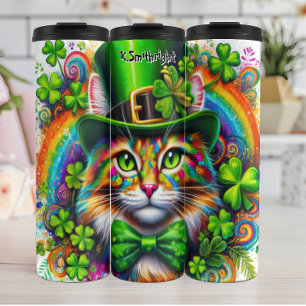 Cat with Leprechaun Hat Thermal Tumbler