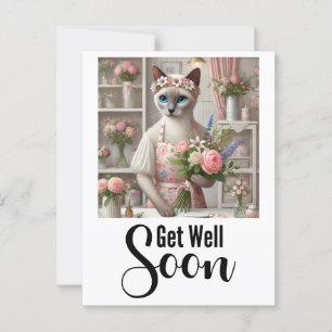 Cat with lots of flowers Get well soon  Postcard