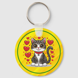 Cat with Love Symbols Clipart-85245 Key Ring