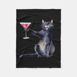 Cat With Martini Gl Tail  Fleece Blanket