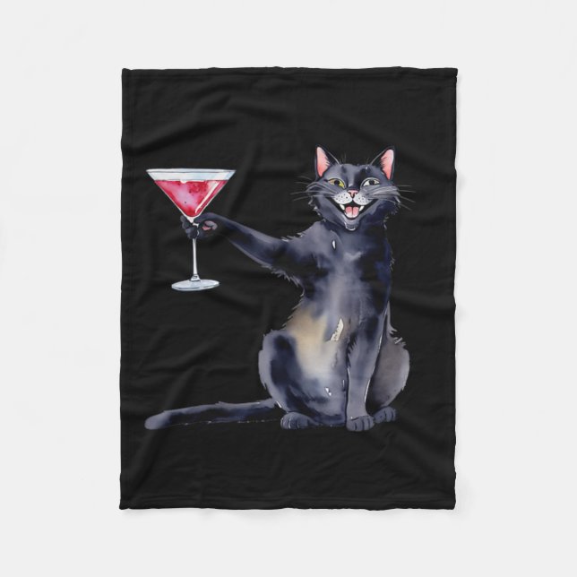 Cat With Martini Gl Tail  Fleece Blanket (Front)