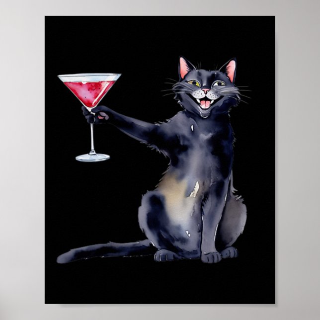 Cat With Martini Gl Tail  Poster (Front)