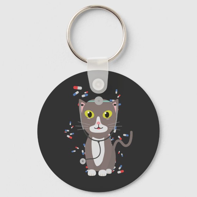 Cat with medical equipment key ring (Front)