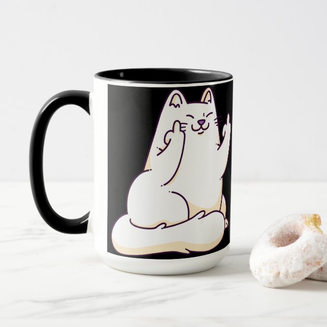 Cat with Middle Finger Mug (With Donut)
