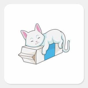 Cat with Milk Square Sticker