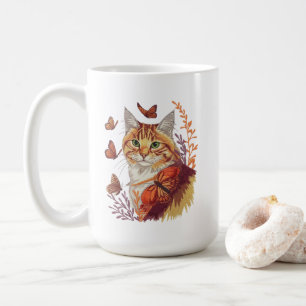 Cat with Monarch Butterflies Coffee Mug