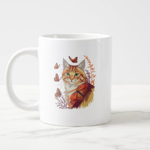 Cat with Monarch Butterflies Large Coffee Mug
