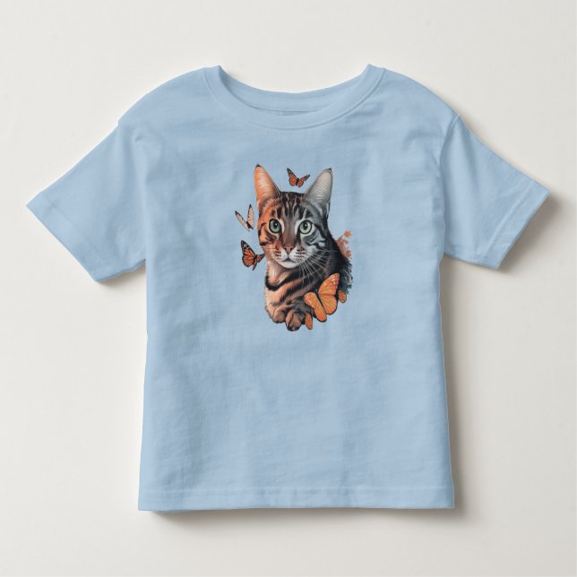 Cat with Monarch Butterflies Toddler T-Shirt (Front)