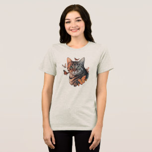 Cat with Monarch Butterflies Tri-Blend Shirt
