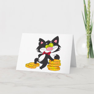 Cat With Money Gold Coins Greeting Cards