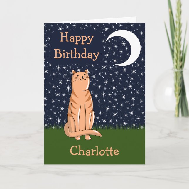 Cat with Moon and Stars Card (Front)