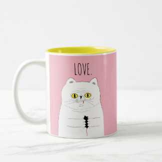 Cat With Mouse Blush Pink LOVE Mug