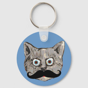 Cat with Moustache funny Key Ring